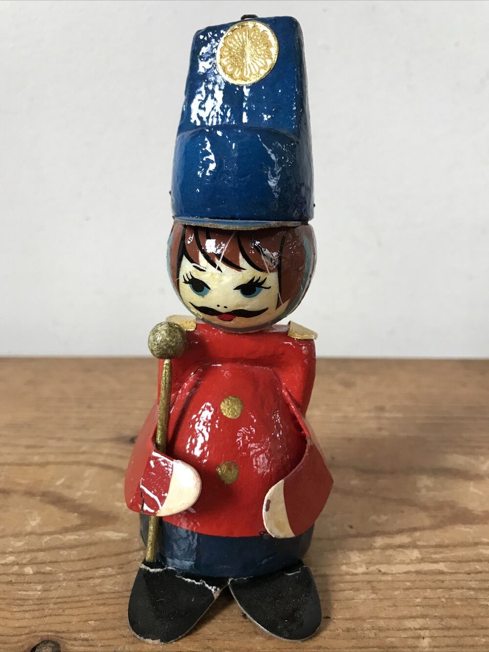 Vtg 70s 80s Painted Soldier Conductor Christmas Holiday Tree Figurine Ornament